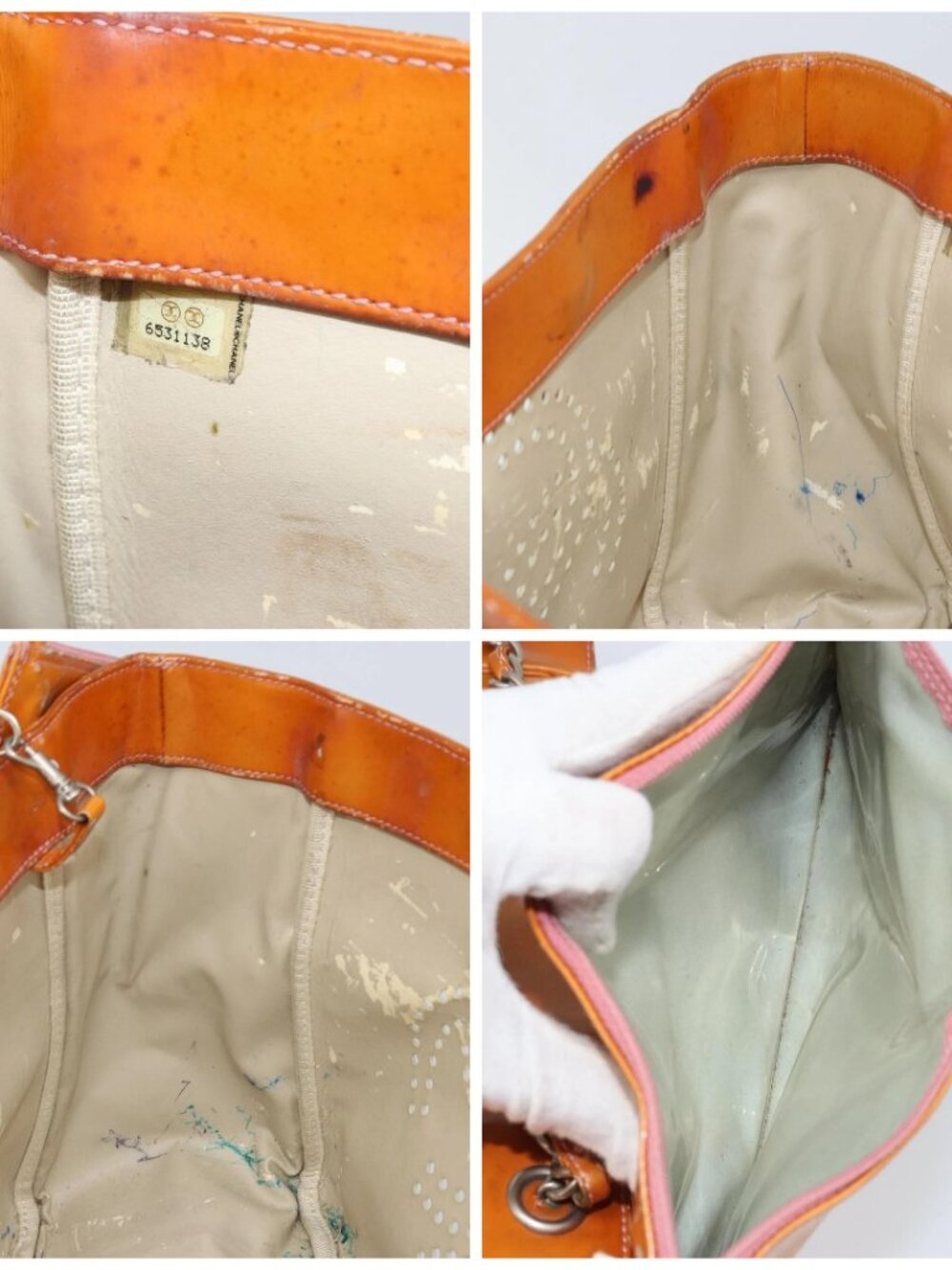 CHANEL Chain Tote Bag Patent leather Orange Silver CC Auth 169018 - Picture 15 of 16